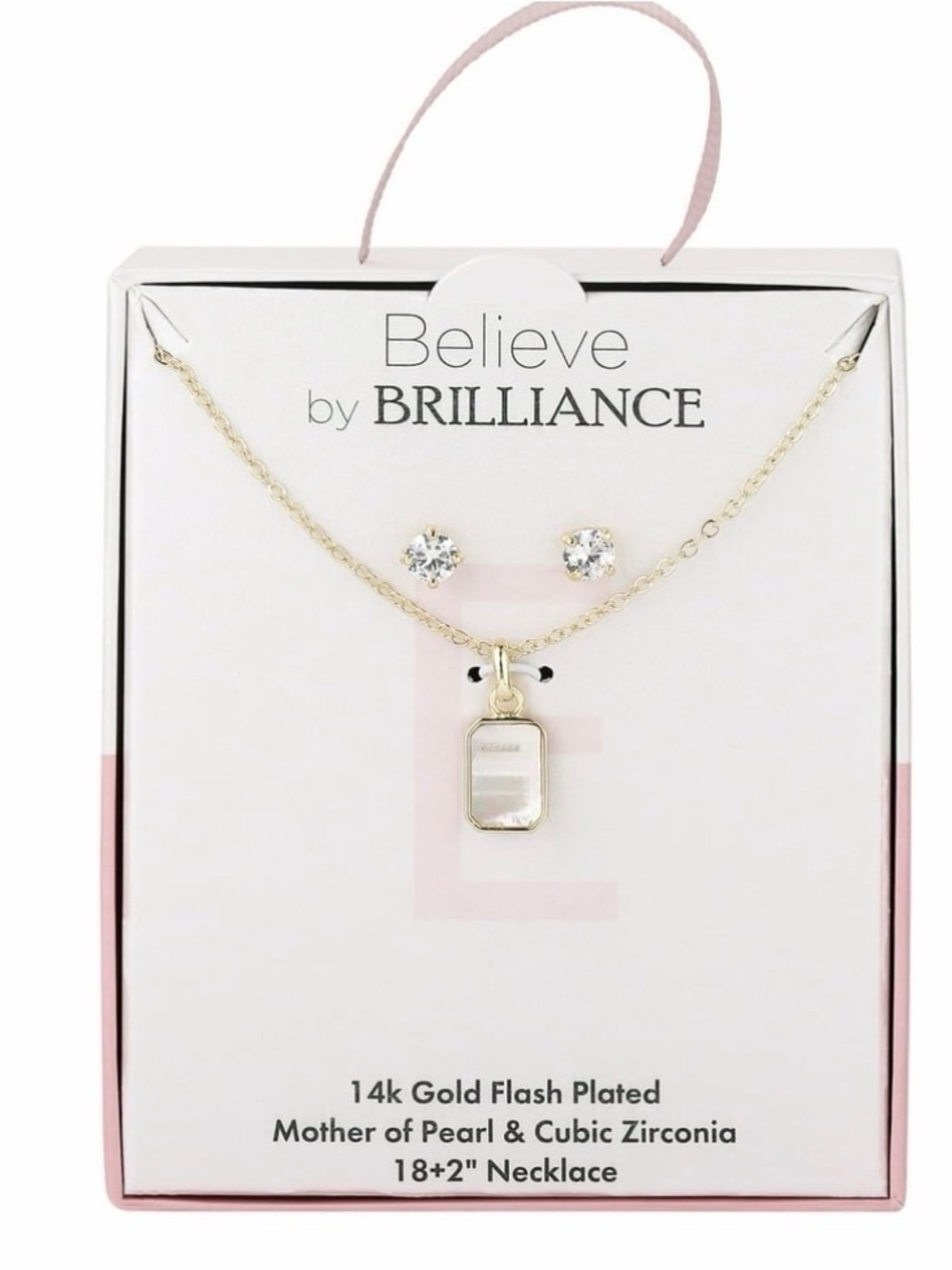 NWT Believe by Brilliance Women's Mother of Pearl Initial Z Necklace & Stud Set